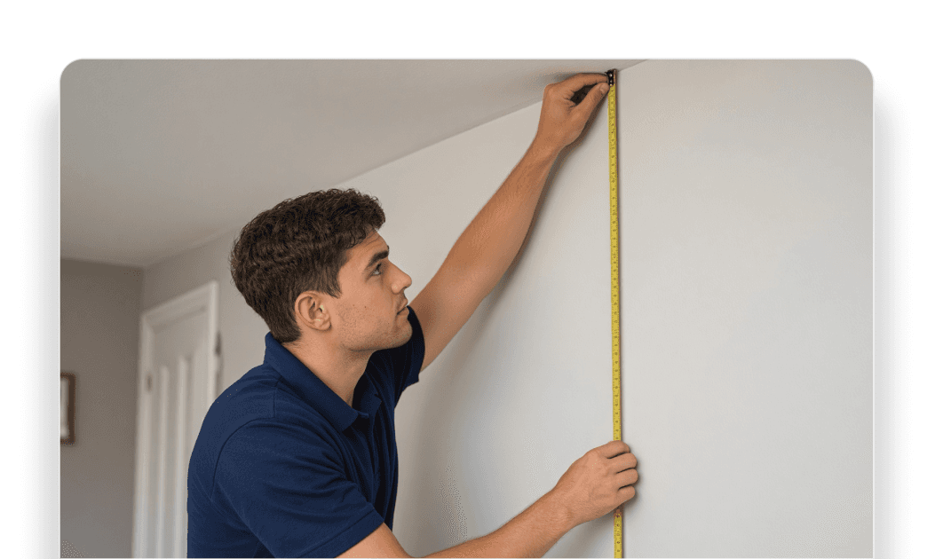 Engineer measuring a wall during a site survey